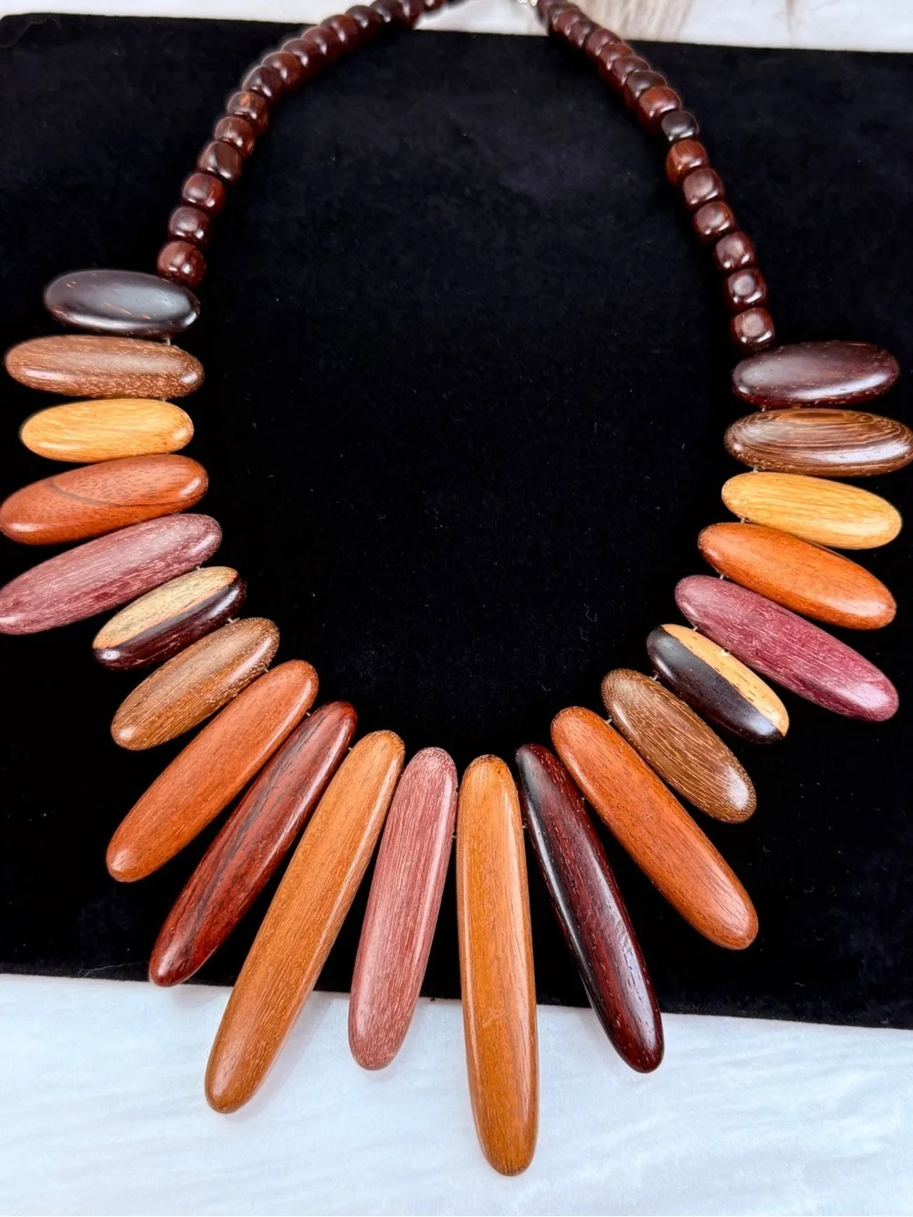 Beautiful, lightweight, multi shaded bohemian, tribal chic costume necklace
